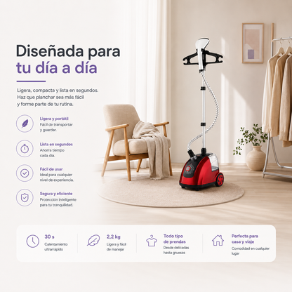 Plancha Vertical de Vapor 1800W – Depósito 1,8L, 11 Niveles de Vapor